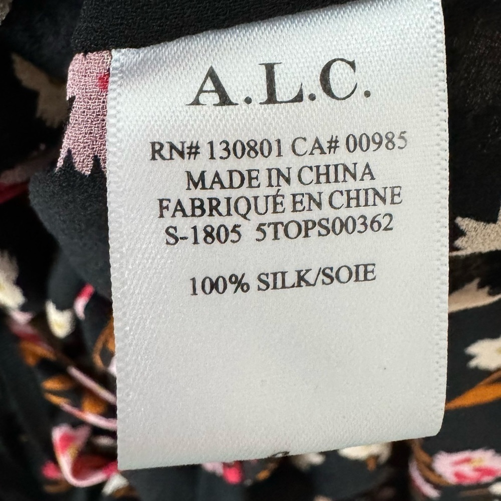 A.L.C. Carla Floral 100% Silk Wrap Crop Top Blouse Balloon Sleeves Black Small 6 - Picture 5 of 14